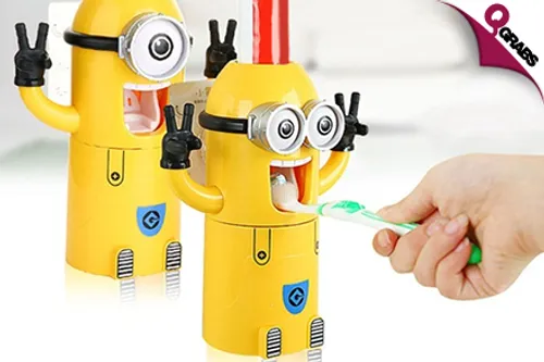 From QR49, Up the Cuteness with Cartoon Minion Toothpaste Dispensers & Toothbrush Holders! (Up to QR280 Value)